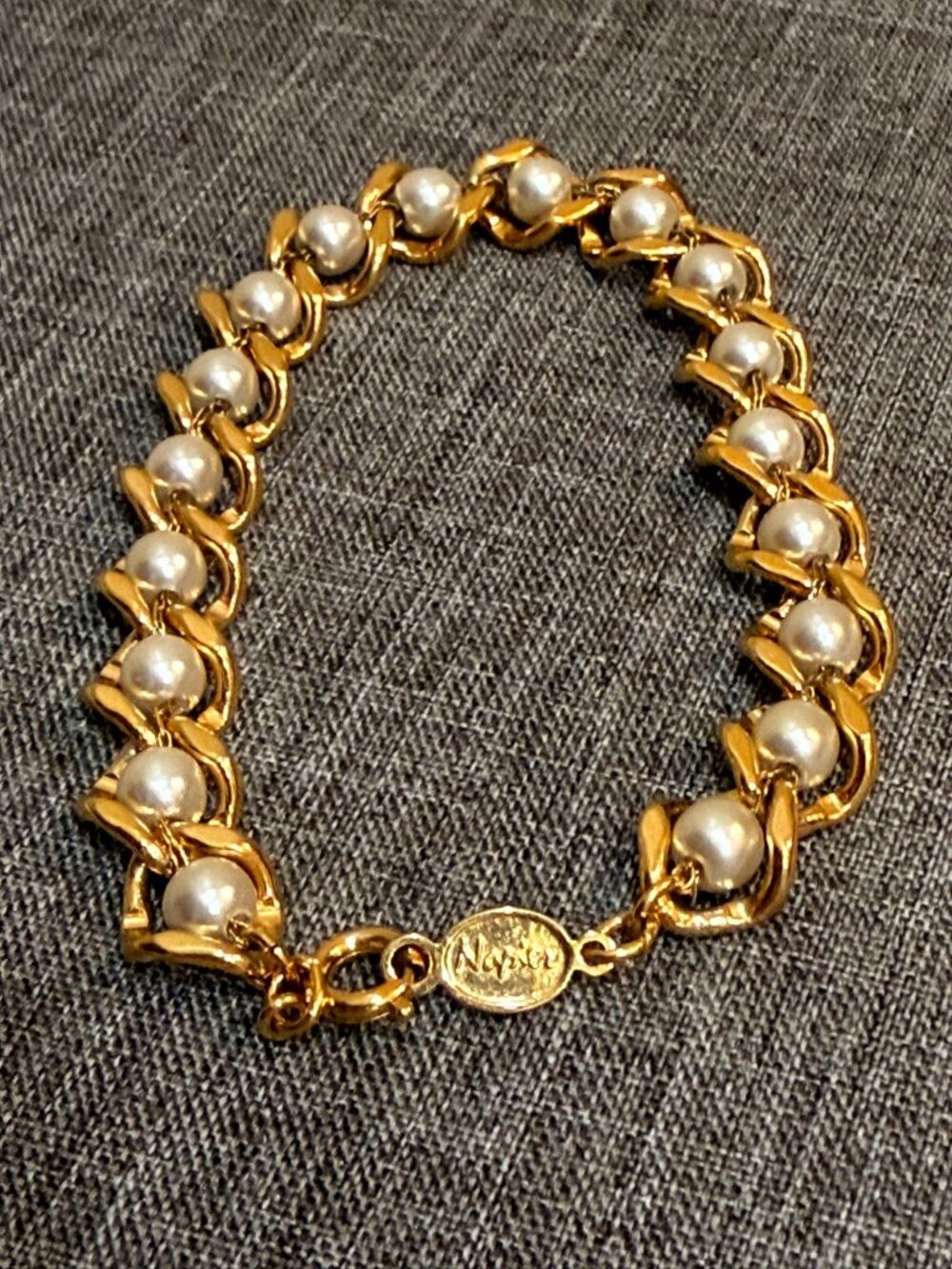 Napier Gold-Tone Faux Pearl Link Bracelet